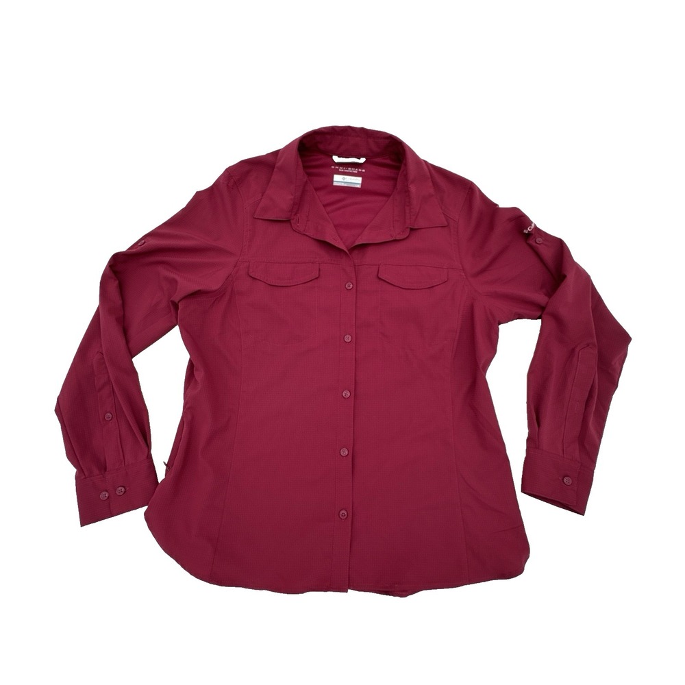 Columbia Women's Long-Sleeved Button-Down Top Size L Omni-Shade Vented Burgundy